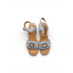 Jellypop Bridget Wedge Sandals 7.5 Blue Crochet Espadrille